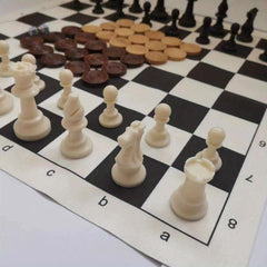 2 in 1 Chess Set: Plastic & Wood Pieces, Leather Board