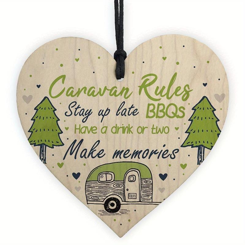 Caravan Rules Wooden Heart Sign Retirement Gift