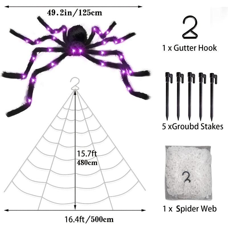 Halloween Spider Web Decor Set: Giant Spider, Stretchy Cobweb, Small Spiders