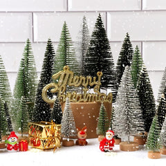 30pcs Mini Artificial Christmas Tree Bottle Brush Trees with Wooden Base
