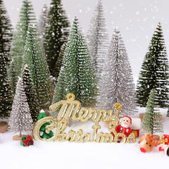 30pcs Mini Artificial Christmas Tree Bottle Brush Trees with Wooden Base