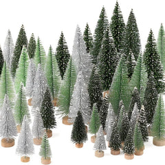 30pcs Mini Artificial Christmas Tree Bottle Brush Trees with Wooden Base