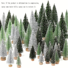 30pcs Mini Artificial Christmas Tree Bottle Brush Trees with Wooden Base