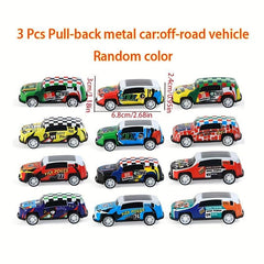 3pcs Alloy Pull back Car Iron Truck Off-road Vehicle Sports Car Toy Model