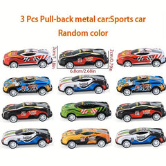 3pcs Alloy Pull back Car Iron Truck Off-road Vehicle Sports Car Toy Model
