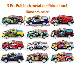 3pcs Alloy Pull back Car Iron Truck Off-road Vehicle Sports Car Toy Model