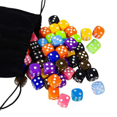6 Sided Dice Set 50 Pcs 16mm Opaque Acrylic Game Dice w/ Velvet Pouch