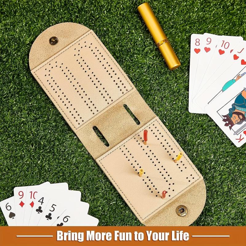 Portable Leather Cribbage Board Game Set - Travel Size