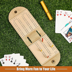 Portable Leather Cribbage Board Game Set - Travel Size