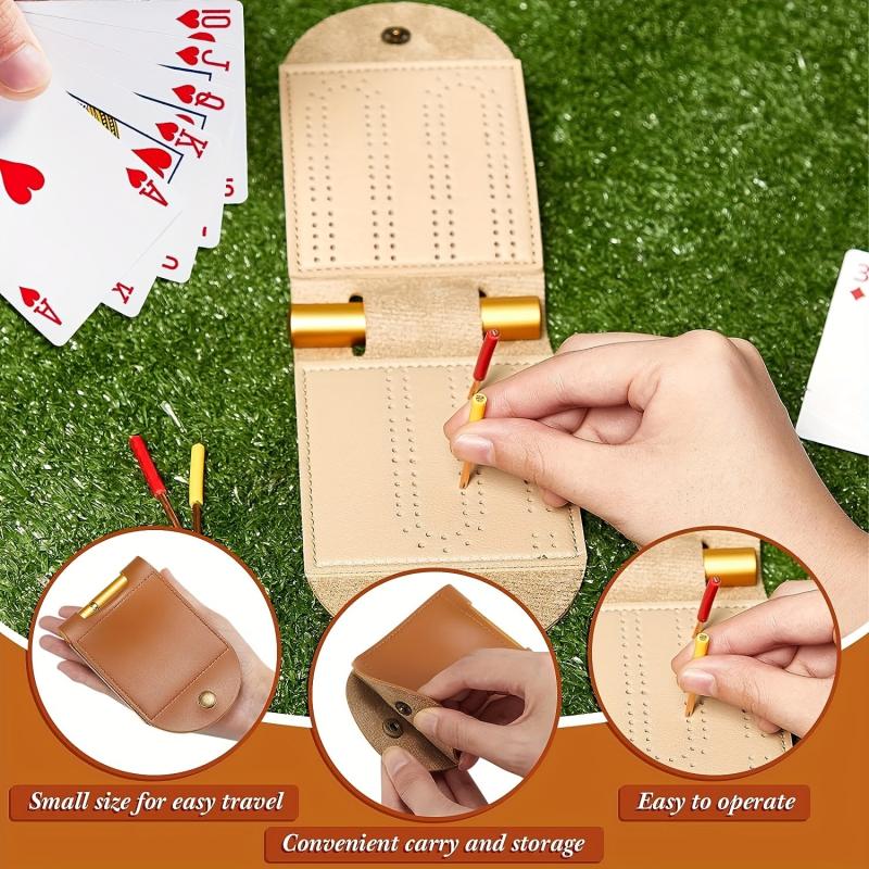 Portable Leather Cribbage Board Game Set - Travel Size