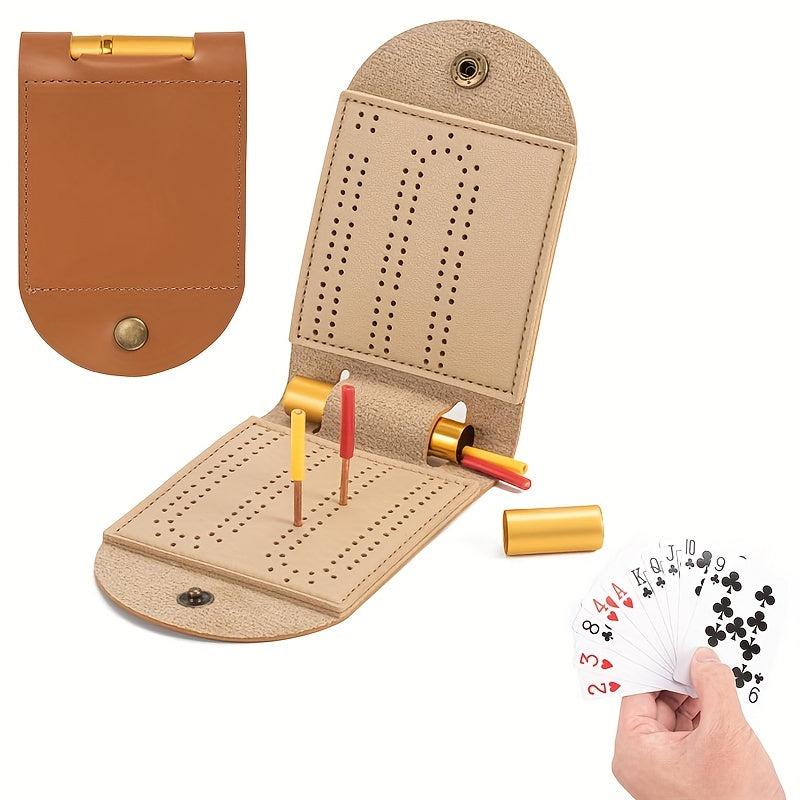 Portable Leather Cribbage Board Game Set - Travel Size