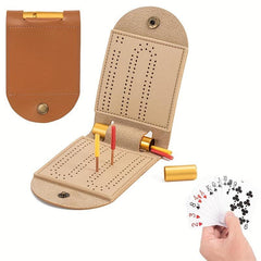 Portable Leather Cribbage Board Game Set - Travel Size