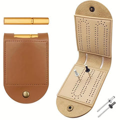Portable Leather Cribbage Board Game Set - Travel Size