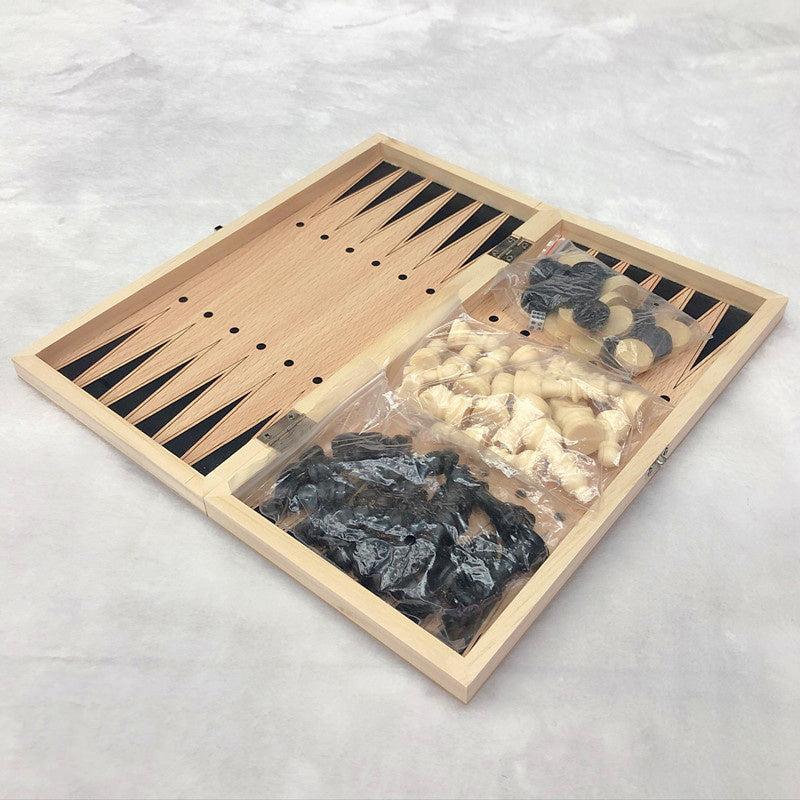Wooden Chess Set 3 in 1 Folding Portable Educational Toys