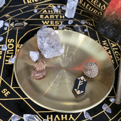 Tarot Meditation Ceremony Candlestick with Moon Pentagram and Energy Stone