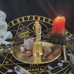 Tarot Meditation Ceremony Candlestick with Moon Pentagram and Energy Stone
