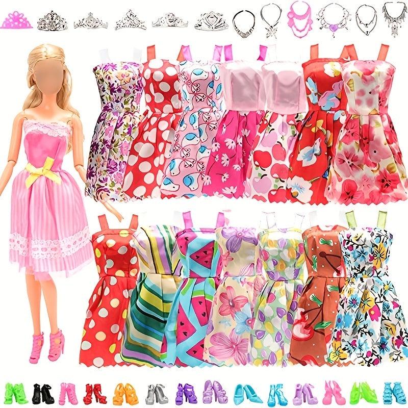 32-Piece Doll Clothes Set with Dresses, Shoes, Accessories