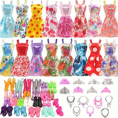 32-Piece Doll Clothes Set with Dresses, Shoes, Accessories
