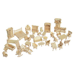 34 Piece Mini 3D Wooden Puzzle Set for 1 12 Dollhouse Furniture and Dolls