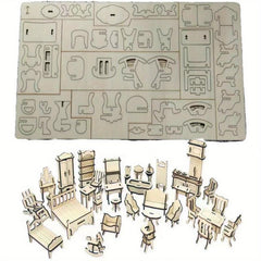 34 Piece Mini 3D Wooden Puzzle Set for 1 12 Dollhouse Furniture and Dolls