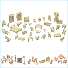 34 Piece Mini 3D Wooden Puzzle Set for 1 12 Dollhouse Furniture and Dolls