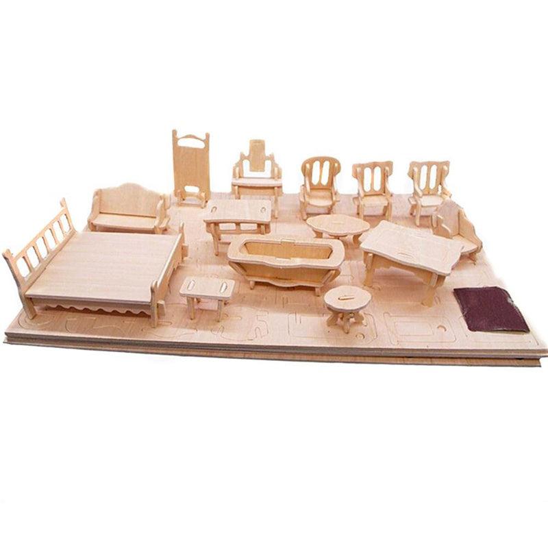 34 Piece Mini 3D Wooden Puzzle Set for 1 12 Dollhouse Furniture and Dolls