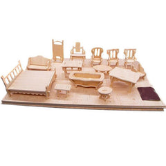 34 Piece Mini 3D Wooden Puzzle Set for 1 12 Dollhouse Furniture and Dolls