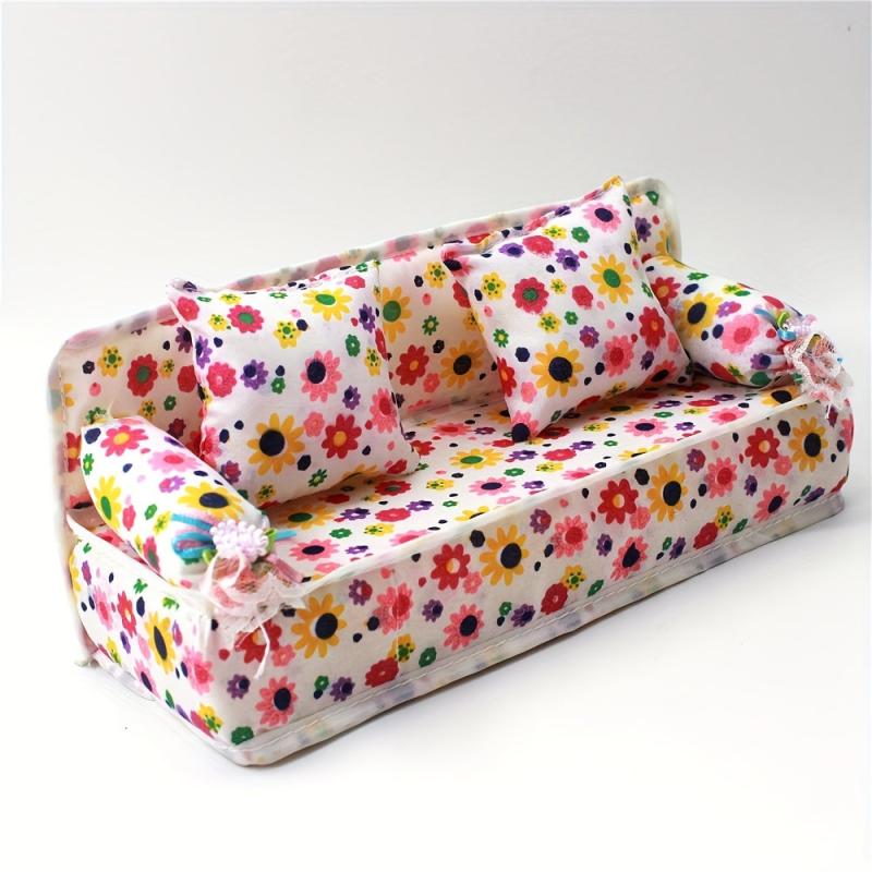 Dollhouse Furniture Flower Cloth Sofa Couch with 2 Cushions