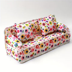 Dollhouse Furniture Flower Cloth Sofa Couch with 2 Cushions