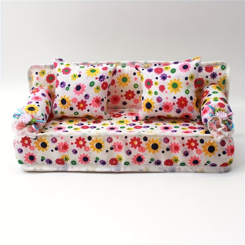 Dollhouse Furniture Flower Cloth Sofa Couch with 2 Cushions