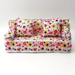Dollhouse Furniture Flower Cloth Sofa Couch with 2 Cushions