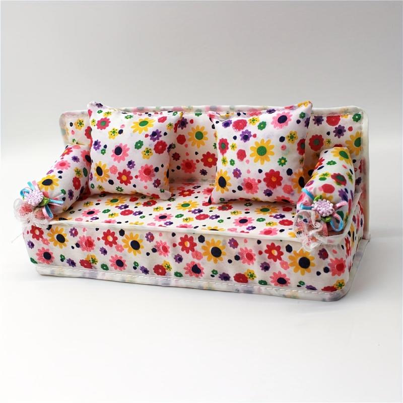 Dollhouse Furniture Flower Cloth Sofa Couch with 2 Cushions