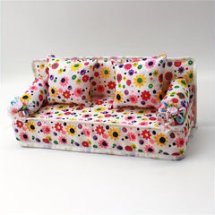 Dollhouse Furniture Flower Cloth Sofa Couch with 2 Cushions