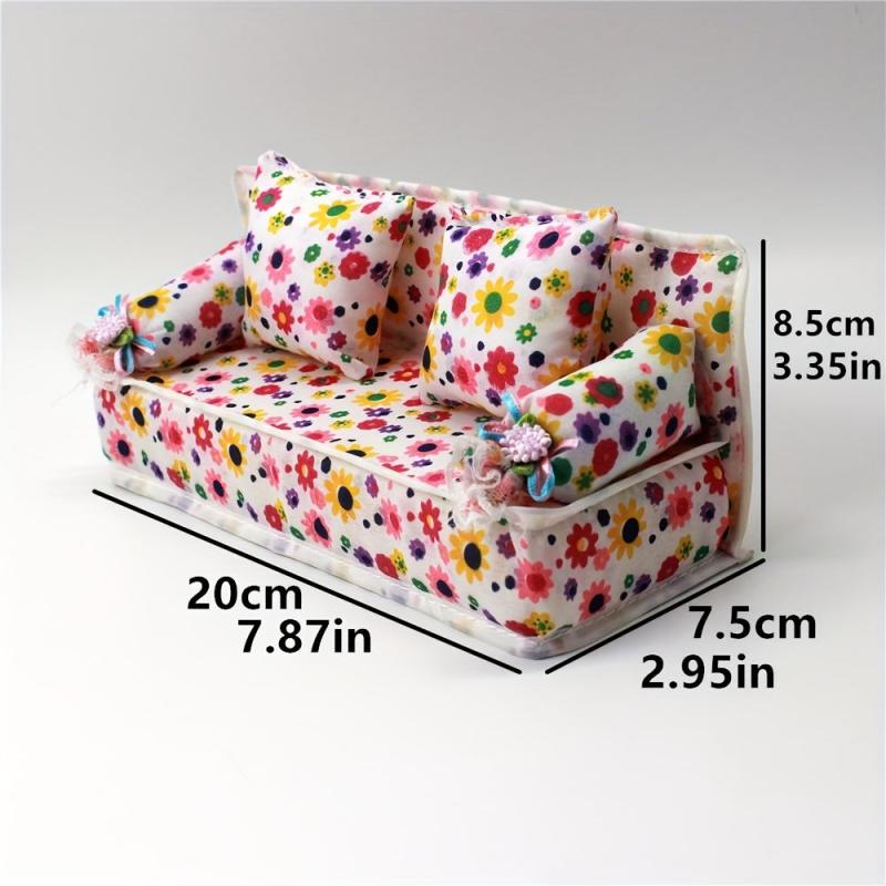 Dollhouse Furniture Flower Cloth Sofa Couch with 2 Cushions