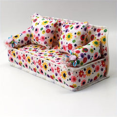 Dollhouse Furniture Flower Cloth Sofa Couch with 2 Cushions