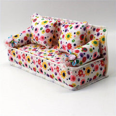 Dollhouse Furniture Flower Cloth Sofa Couch with 2 Cushions