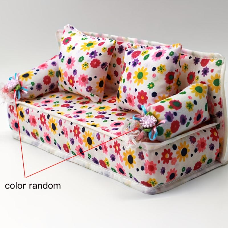 Dollhouse Furniture Flower Cloth Sofa Couch with 2 Cushions