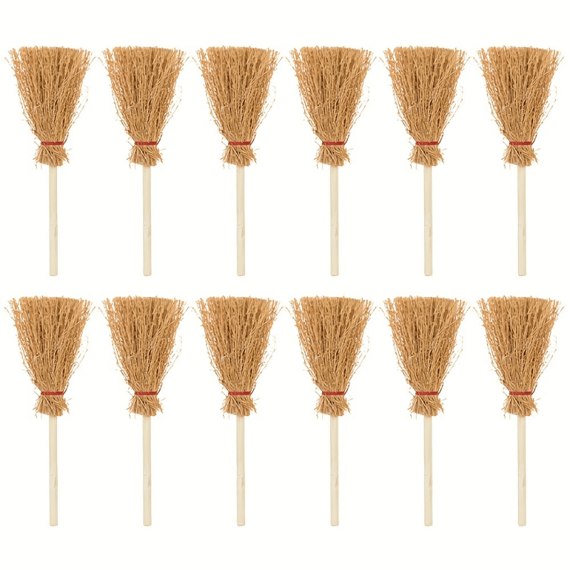 10pcs Mini Broom Witch Straw Broom Halloween Party Decorations