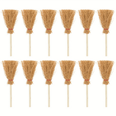 10pcs Mini Broom Witch Straw Broom Halloween Party Decorations