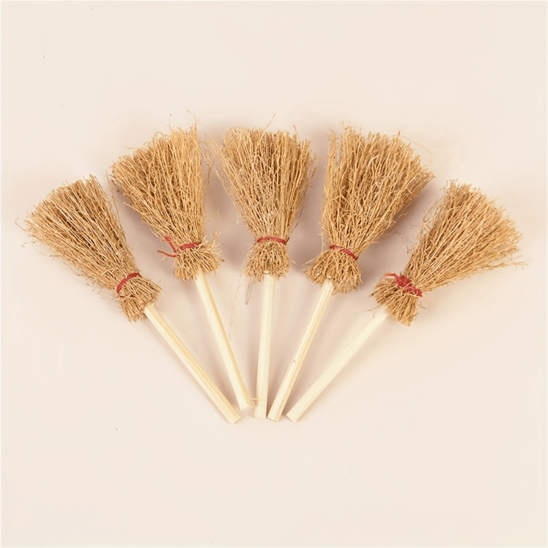 10pcs Mini Broom Witch Straw Broom Halloween Party Decorations