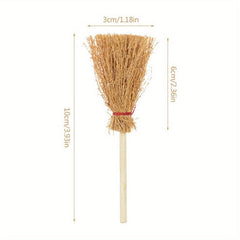 10pcs Mini Broom Witch Straw Broom Halloween Party Decorations