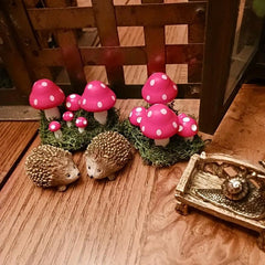 6 Pcs Hedgehogs & Mushroom Garden Figurines