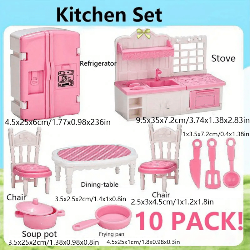 12 Piece Doll House Furniture Set - Bedroom Living Room & Bathroom Accessories