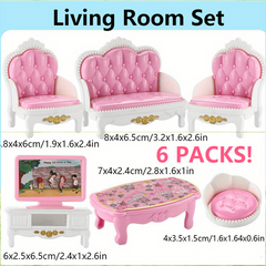 12 Piece Doll House Furniture Set - Bedroom Living Room & Bathroom Accessories