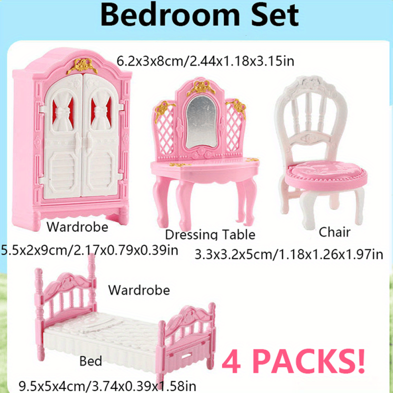 12 Piece Doll House Furniture Set - Bedroom Living Room & Bathroom Accessories
