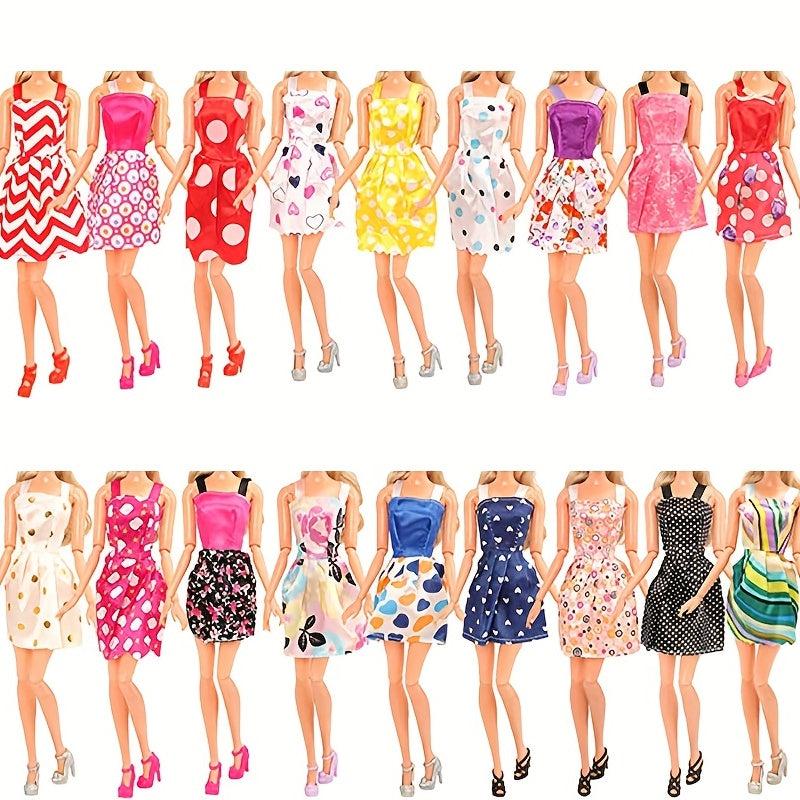 32pcs Doll Clothes & Accessories: 10 Dresses, 10 Shoes, 6 Necklaces, 6 Crowns