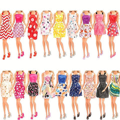 32pcs Doll Clothes & Accessories: 10 Dresses, 10 Shoes, 6 Necklaces, 6 Crowns