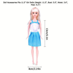 32pcs Doll Clothes & Accessories: 10 Dresses, 10 Shoes, 6 Necklaces, 6 Crowns