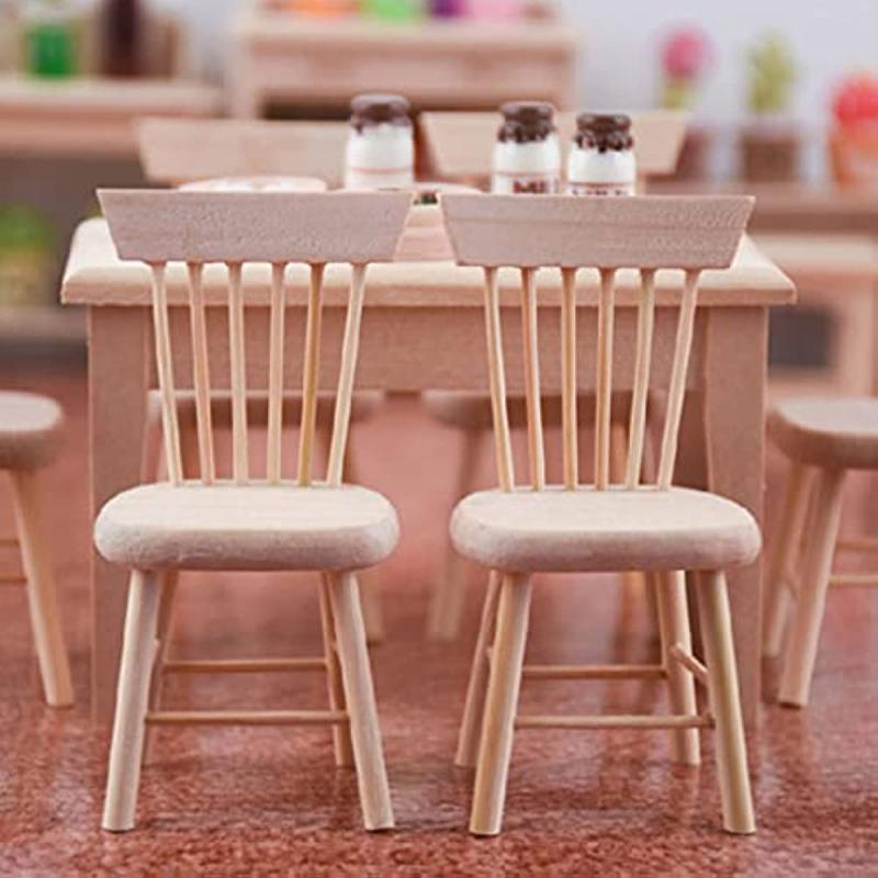 2pcs 1:12 Scale Wooden Dollhouse Chairs for Dollhouse & Garden Photography