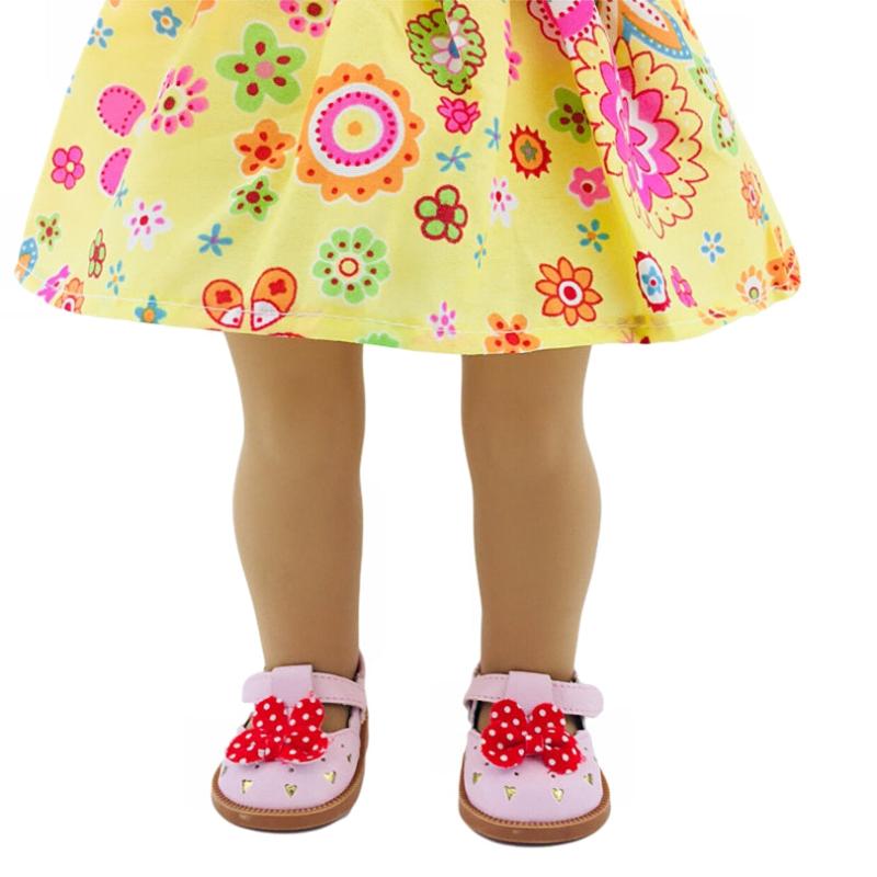Yellow Flower Dress With Hats Doll Clothes Outfits Fit For American 18 Inch Doll